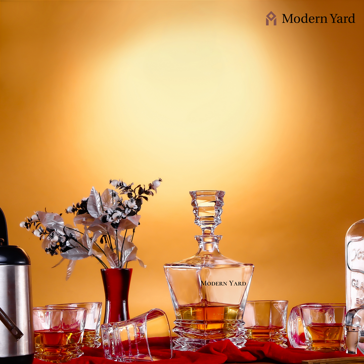 LUXURY SQUARE ROCK 7 PCS CRYSTAL DECANTER SET