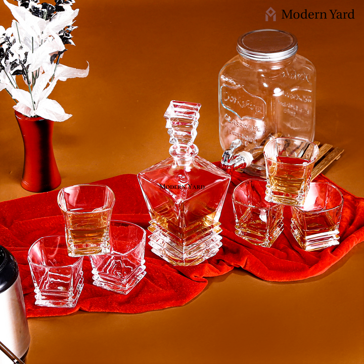 LUXURY SQUARE ROCK 7 PCS CRYSTAL DECANTER SET