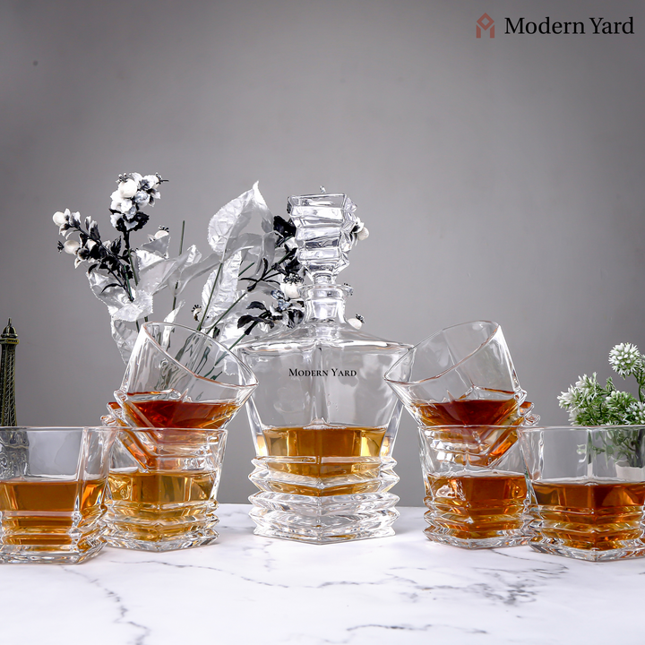 LUXURY SQUARE ROCK 7 PCS CRYSTAL DECANTER SET