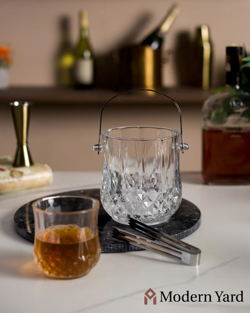 Ivory Ice Bucket with 6 Glasses & Tong