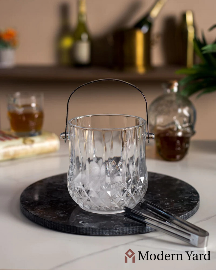 Ivory Ice Bucket with 6 Glasses & Tong