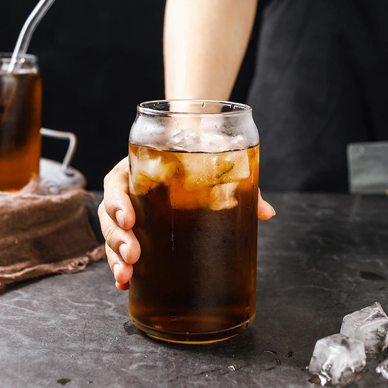 Borosilicate Glass Can with Glass Straw