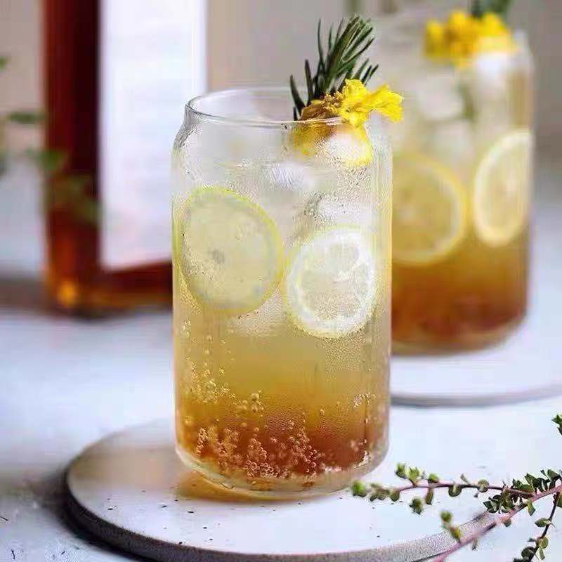 Borosilicate Glass Can with Glass Straw