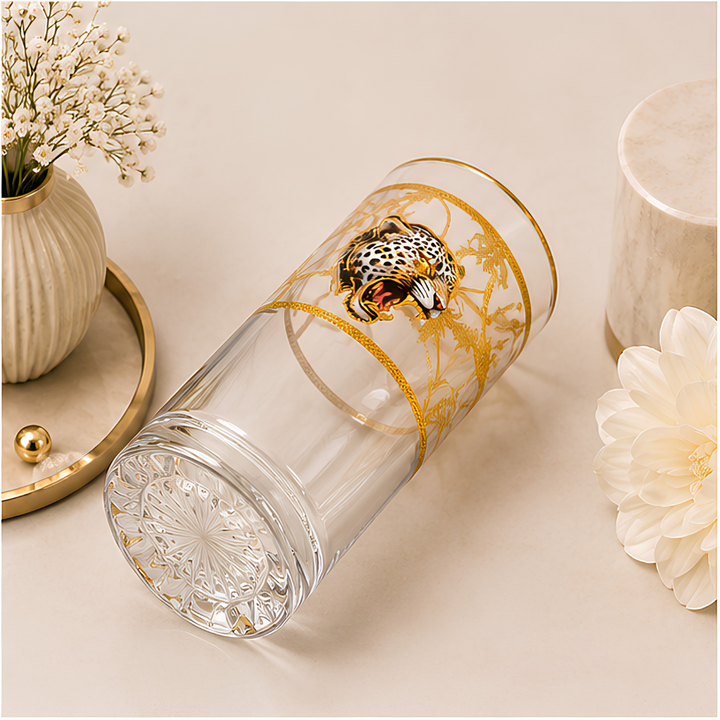 Royal Leopard Crystal Glass – Gold Plated – Set of 6 (Leather Gift Box)