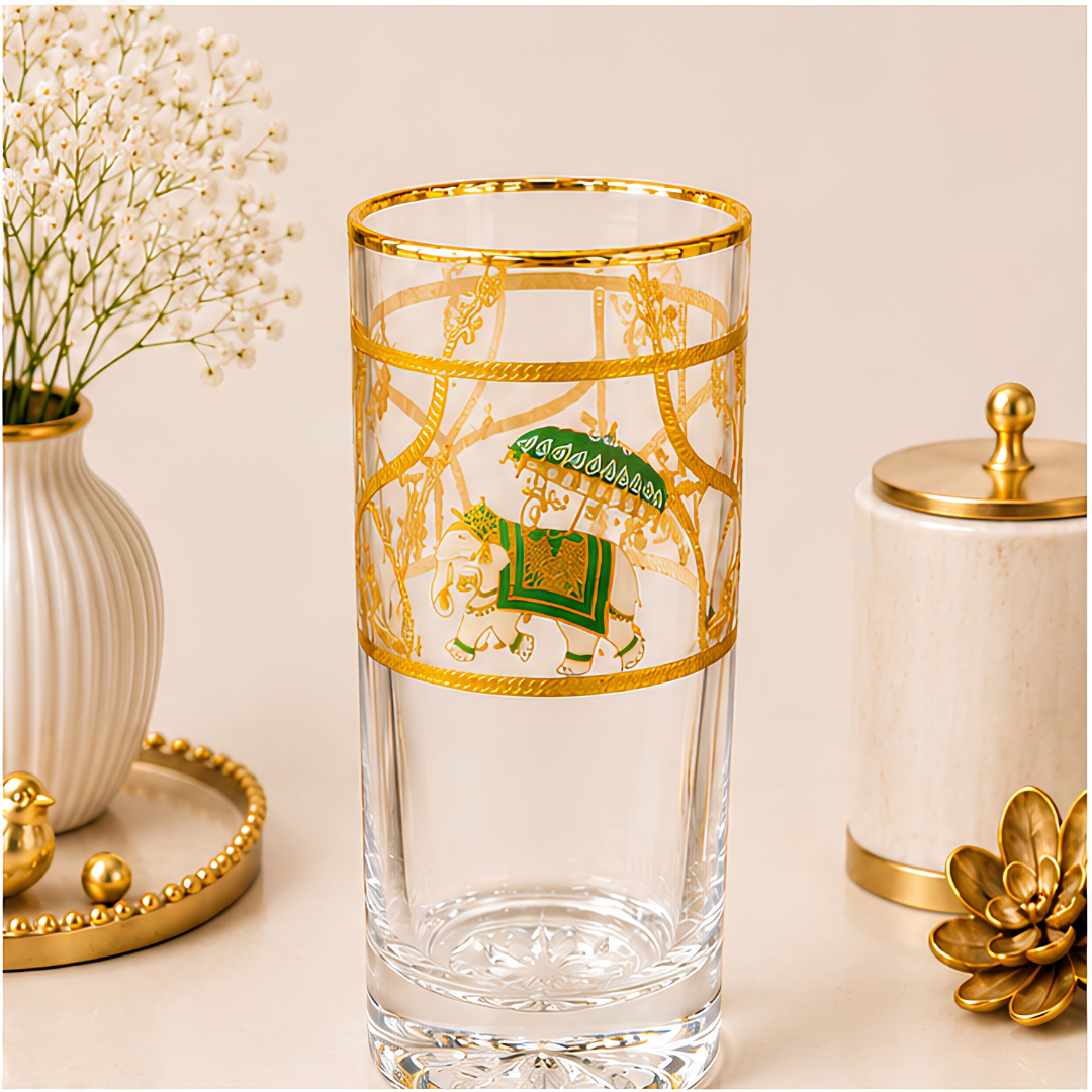 Crystal Royal Elephant Glass – Gold Plated – Set of 6 (Leather Gift Box)