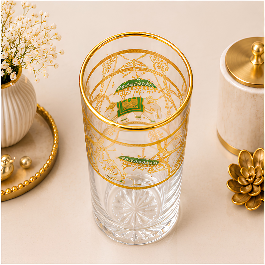Crystal Royal Elephant Glass – Gold Plated – Set of 6 (Leather Gift Box)
