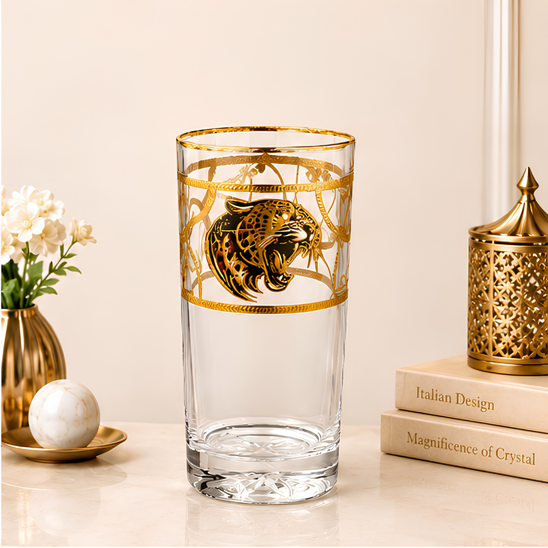 Crystal Jaguar Glass – Gold Plated – Set of 6 (Leather Gift Box)