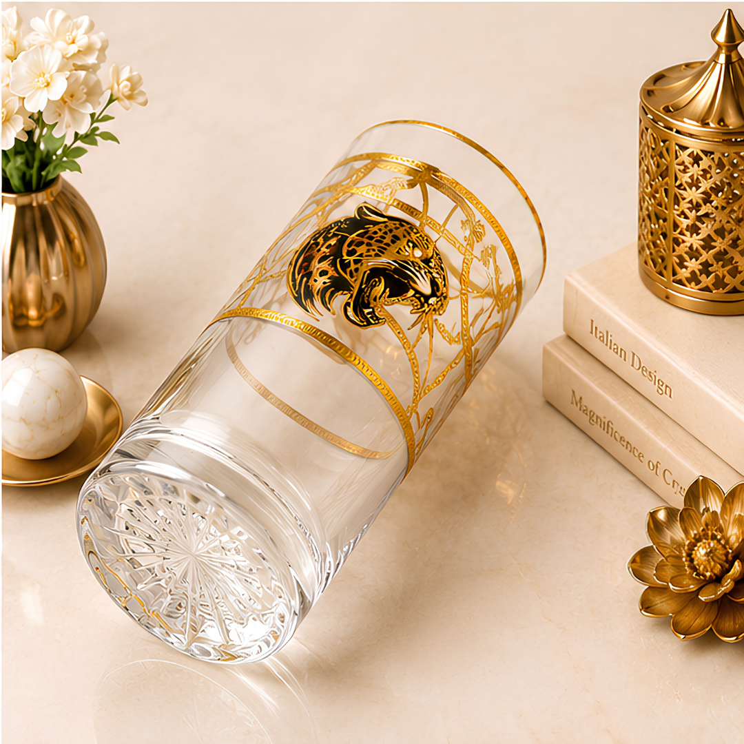 Crystal Jaguar Glass – Gold Plated – Set of 6 (Leather Gift Box)