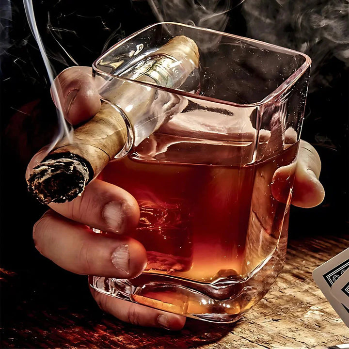 The Cigar Holding Whiskey Glass