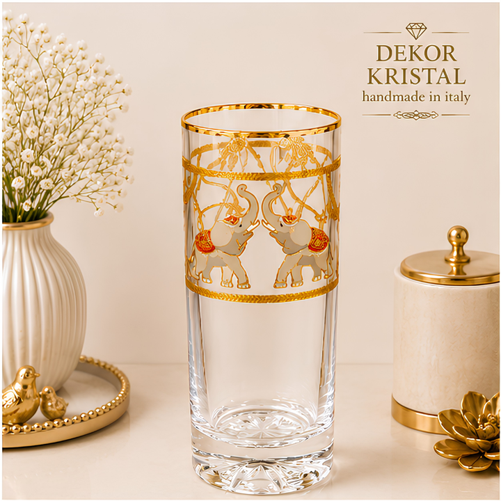 Crystal Maharaja Elephant Glass - Gold Plated - Set of 6 (Leather Gift Box)