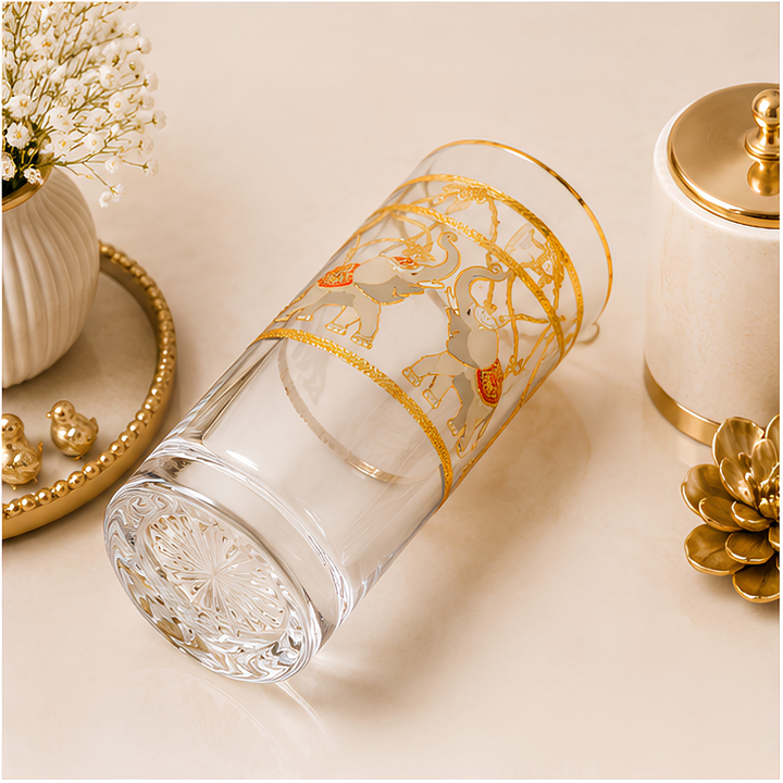 Crystal Maharaja Elephant Glass - Gold Plated - Set of 6 (Leather Gift Box)