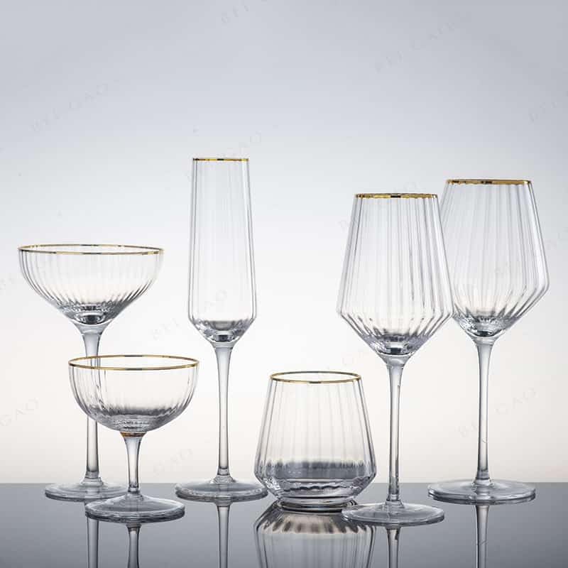 Gold Rim Ribbed Whiskey Glass 420 ML