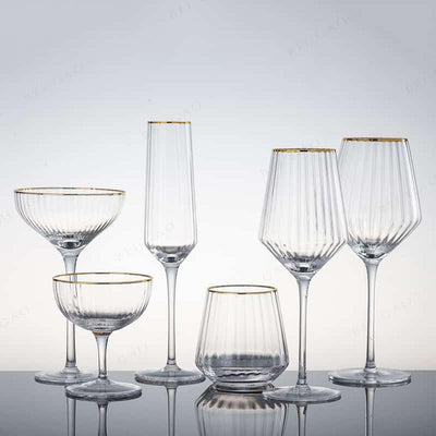 Gold Rim Ribbed Whiskey Glass 420 ML