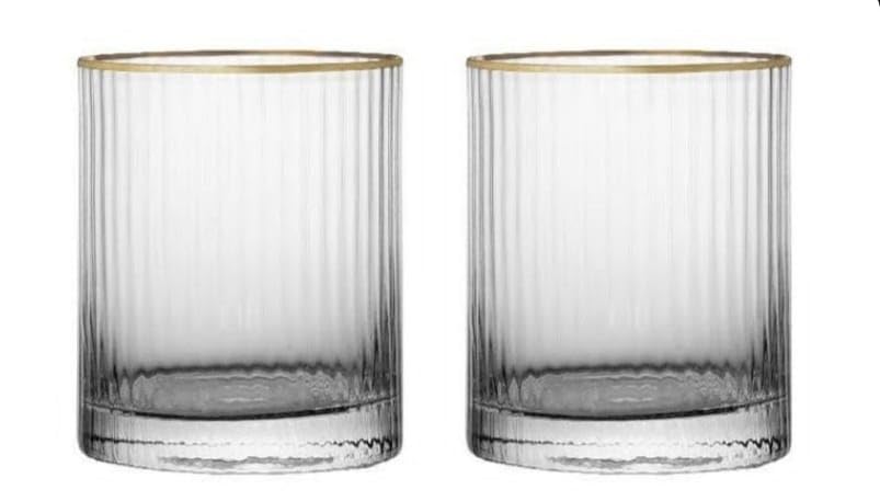 Gold Rim Ribbed Whiskey Glass 360 ML (Pack of 6)