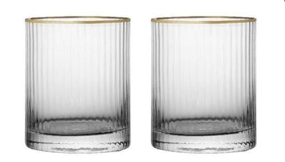 Gold Rim Ribbed Whiskey Glass 360 ML (Pack of 6)