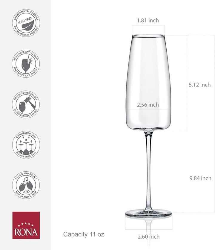 Rona Lord Flute Champagne 340 ML (Pack of 6)