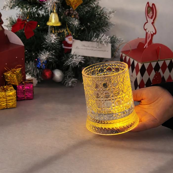 Spinning Whiskey Glass with LED Light – Crystal Base 360° Rotating (300ml)