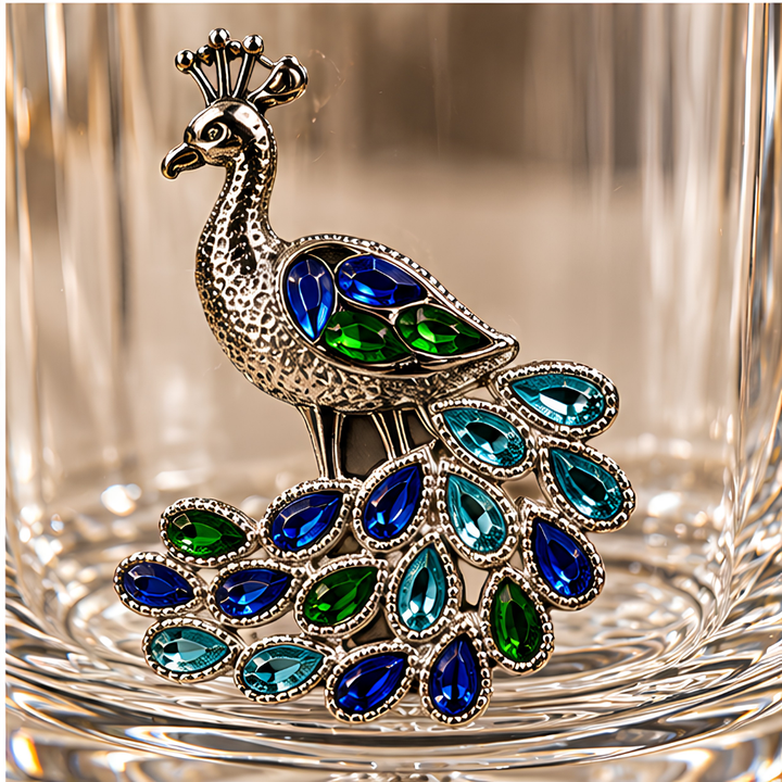 Royal Peacock Crystal Whiskey Glass - Diamond Embellished - Premium Leather Box - Set Of 6