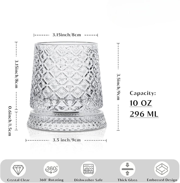 Spinning Whiskey Glass – Crystal Base 360° Rotating (300ml)