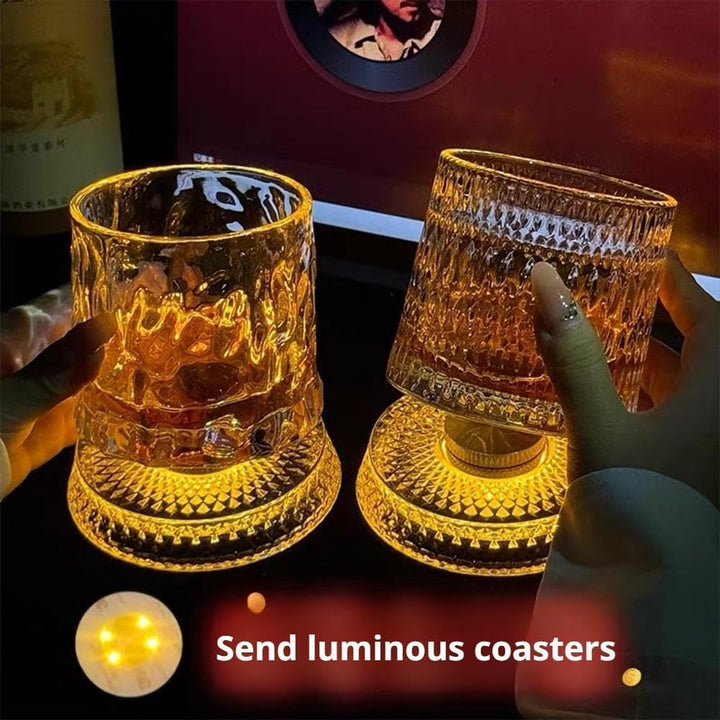 Spinning Whiskey Glass with LED Light – Crystal Base 360° Rotating (300ml)