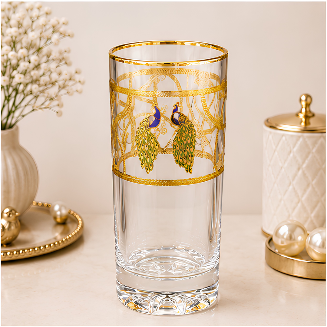 Imperial Peacock Crystal Glass – Gold Plated – Set of 6 (Leather Gift Box)