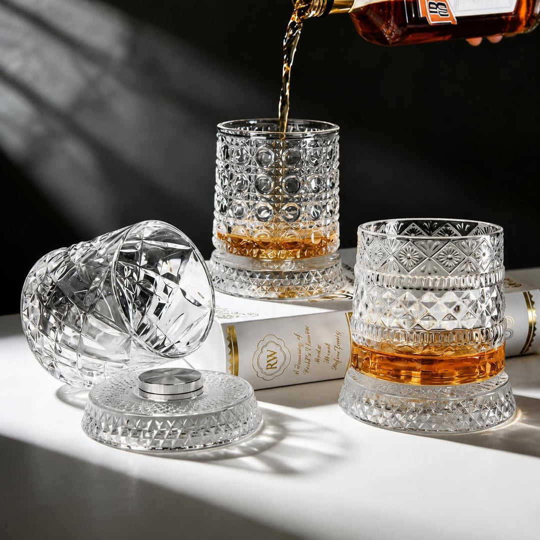 Spinning Whiskey Glass with LED Light – Crystal Base 360° Rotating (300ml)