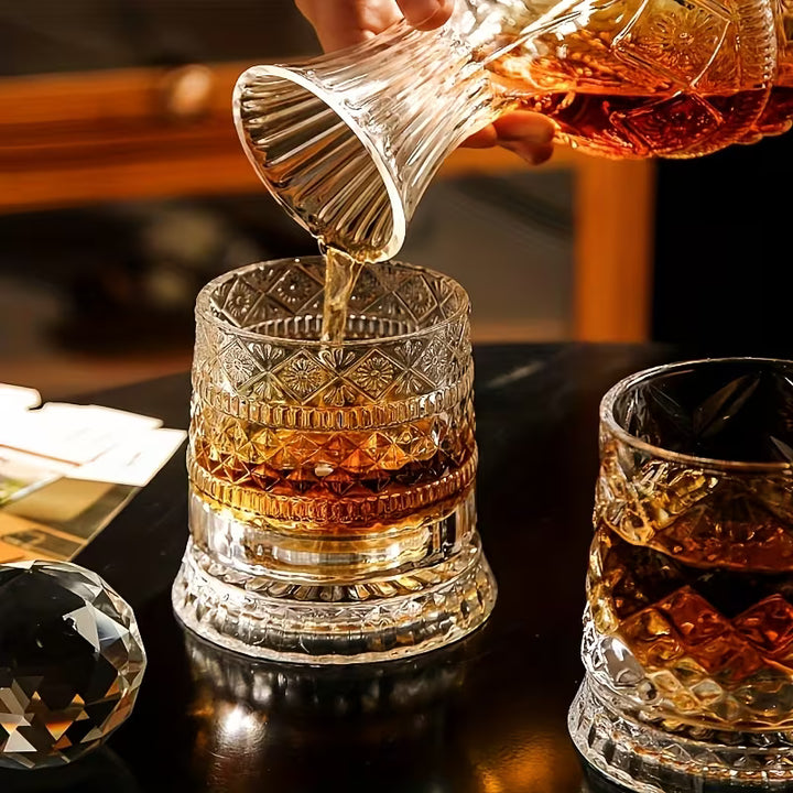 Spinning Whiskey Glass with LED Light – Crystal Base 360° Rotating (300ml)