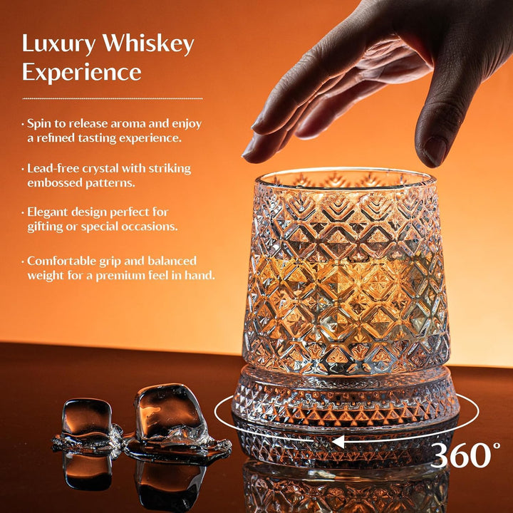 Spinning Whiskey Glass – Crystal Base 360° Rotating (300ml)