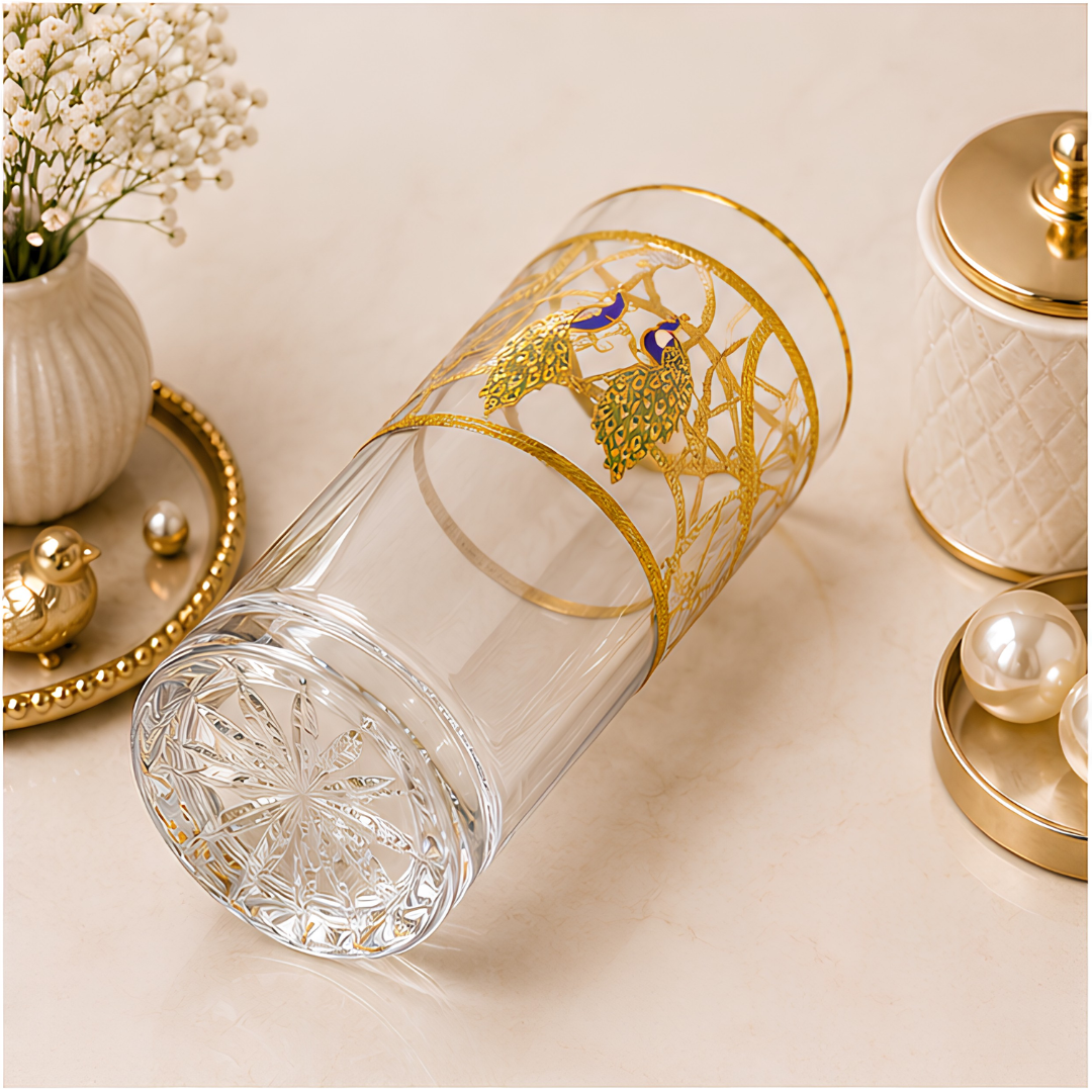 Imperial Peacock Crystal Glass – Gold Plated – Set of 6 (Leather Gift Box)