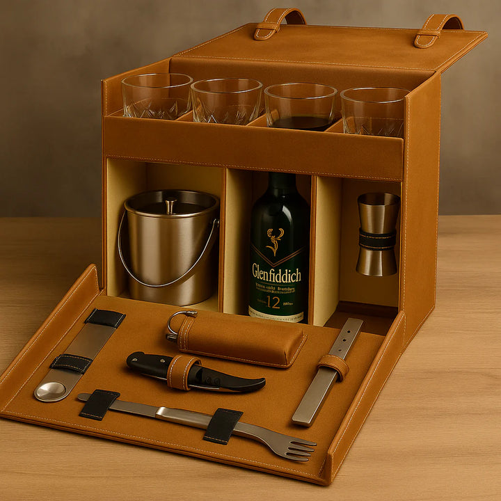 Premium Portable Leather Bar Set | Briefcase Style