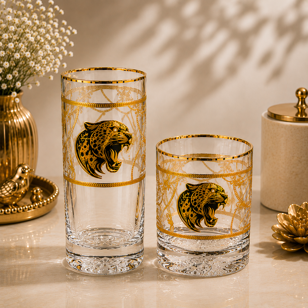 Crystal Jaguar Glass – Gold Plated – Set of 6 (Leather Gift Box)