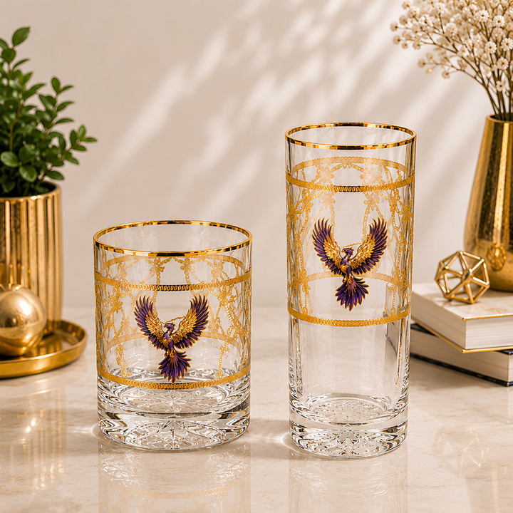 Crystal Eagle Glass - Gold Plated - Set of 6 (Leather Gift Box)