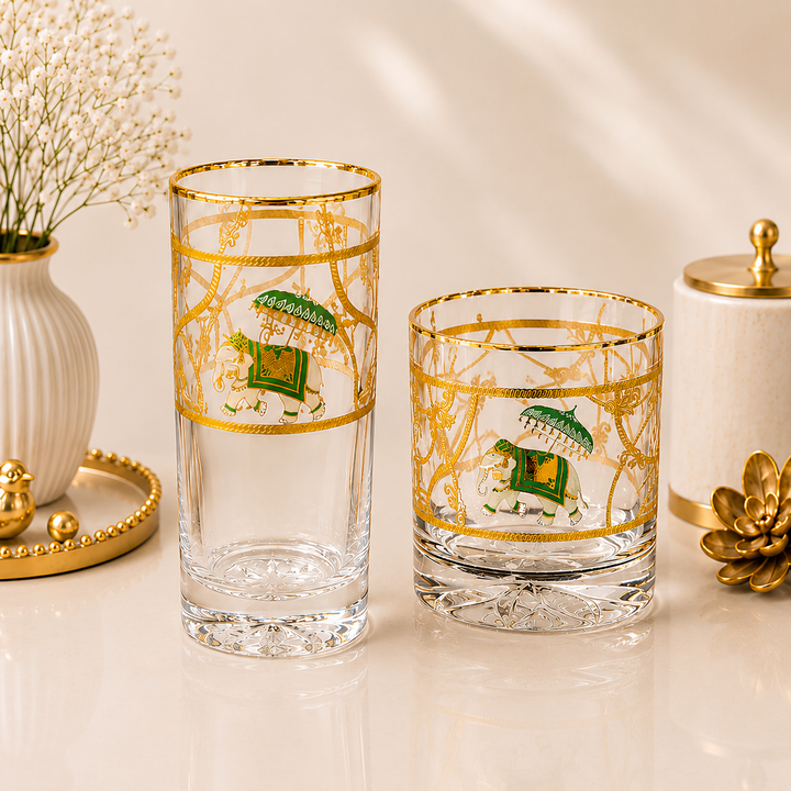 Crystal Royal Elephant Glass – Gold Plated – Set of 6 (Leather Gift Box)