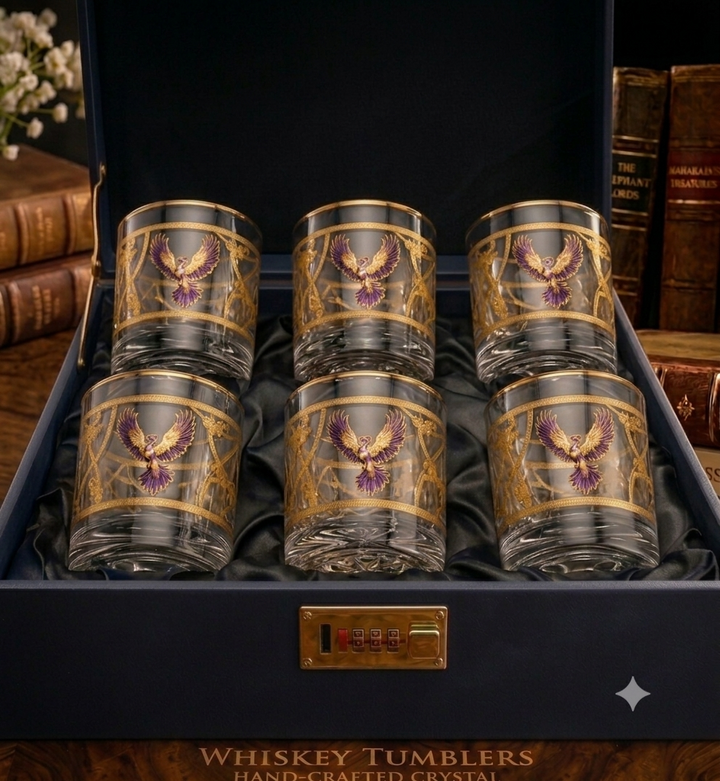 Crystal Eagle Whiskey Glass - Gold Plated - Set of 6 (Leather Gift Box)