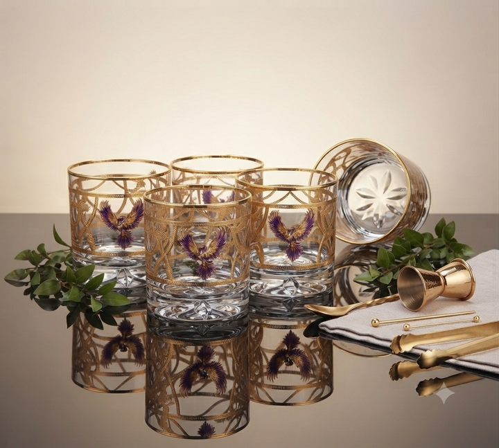 Crystal Eagle Whiskey Glass - Gold Plated - Set of 6 (Leather Gift Box)