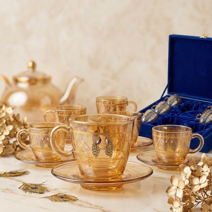 Gold plated crystal cup saucer set for luxury dining table