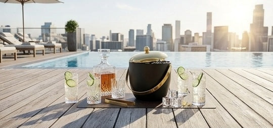 Premium SS Black and Golden PVD Ice Bucket with Tong