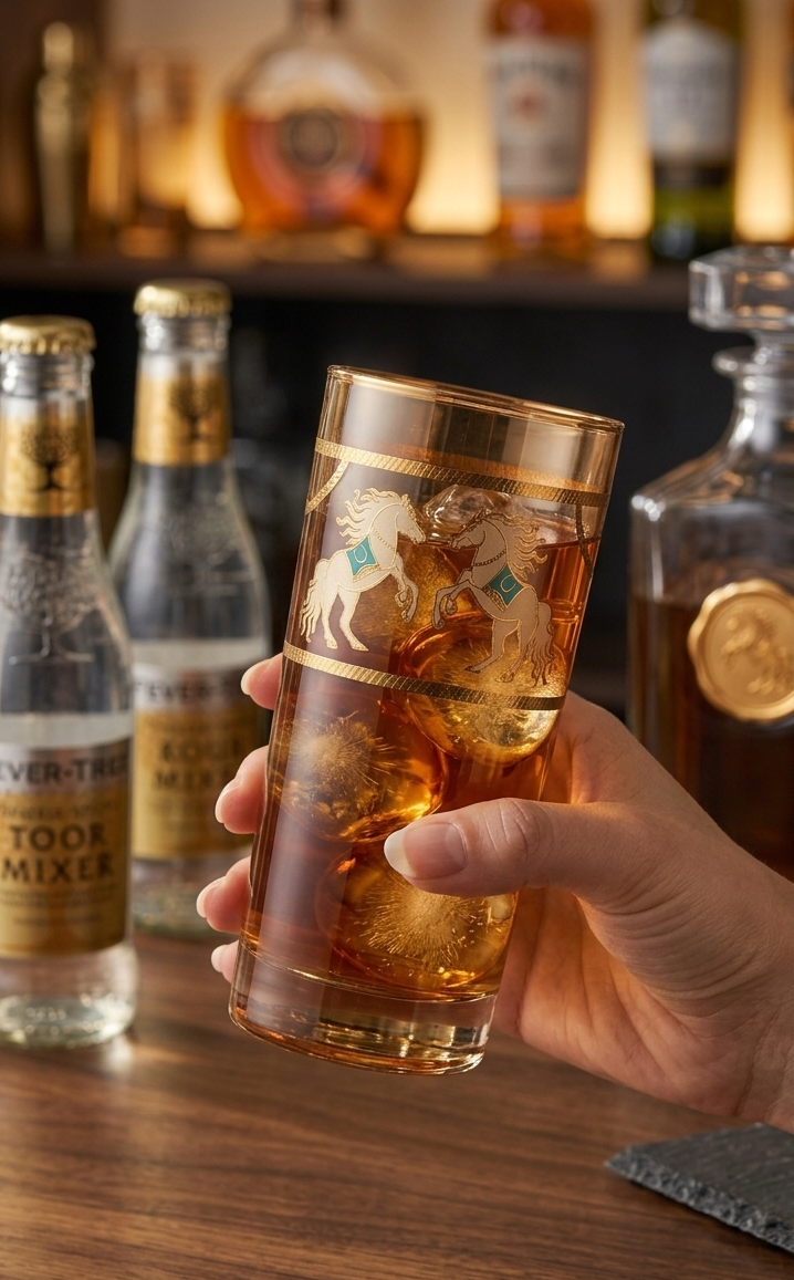 Imperial Horse 24k Gold-Rimmed Crystal Highball Glass | Set of 6 | Suitcase Gift Box