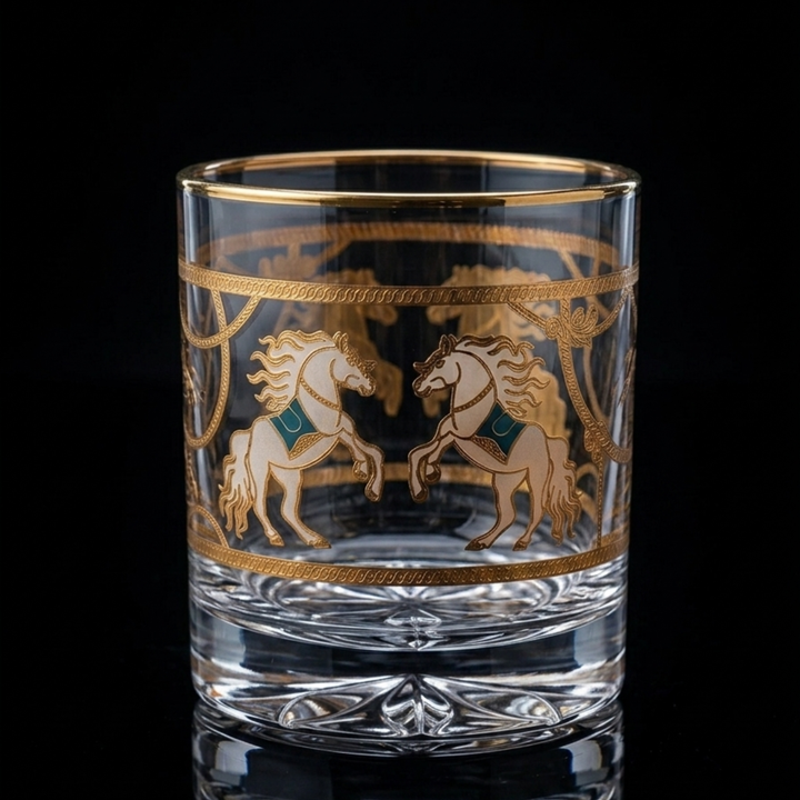 Pegasus 24k Gold-Rimmed Designer Whiskey Glasses | Set of 6 | Suitcase Gift Box