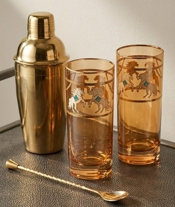 Imperial Horse 24k Gold-Rimmed Crystal Highball Glass | Set of 6 | Suitcase Gift Box
