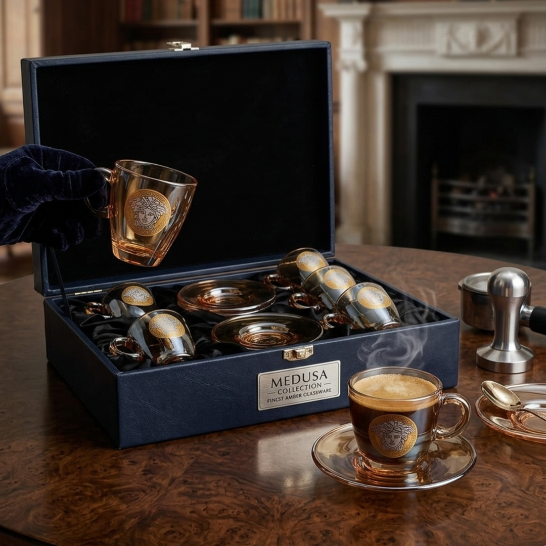 Luxury amber porcelain tea cup and saucer set of 6 for premium dining