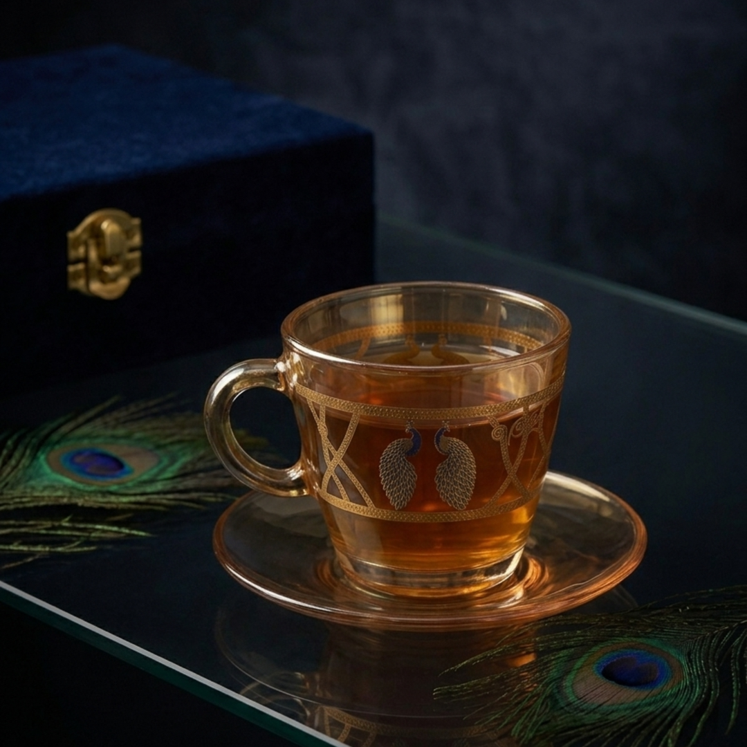 Designer crystal cup and saucer gift set with premium leather box