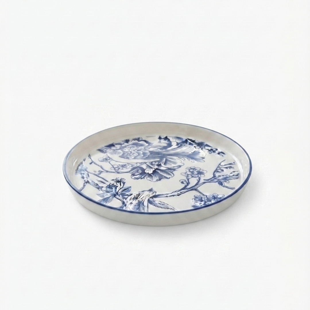 Azure Blossom Designer Quarter Plates (Set of 6) - Imported Bone China