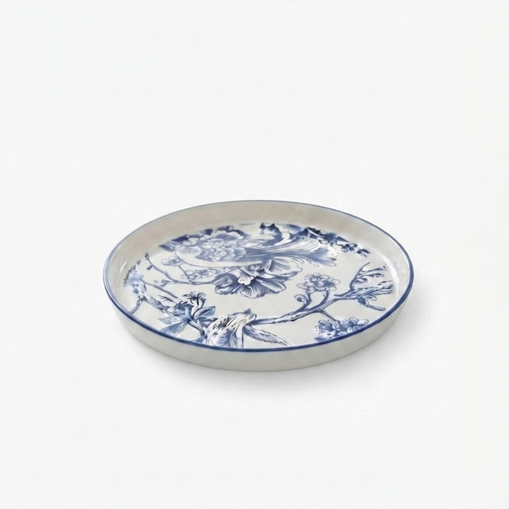 Azure Blossom Designer Quarter Plates (Set of 6) - Imported Bone China