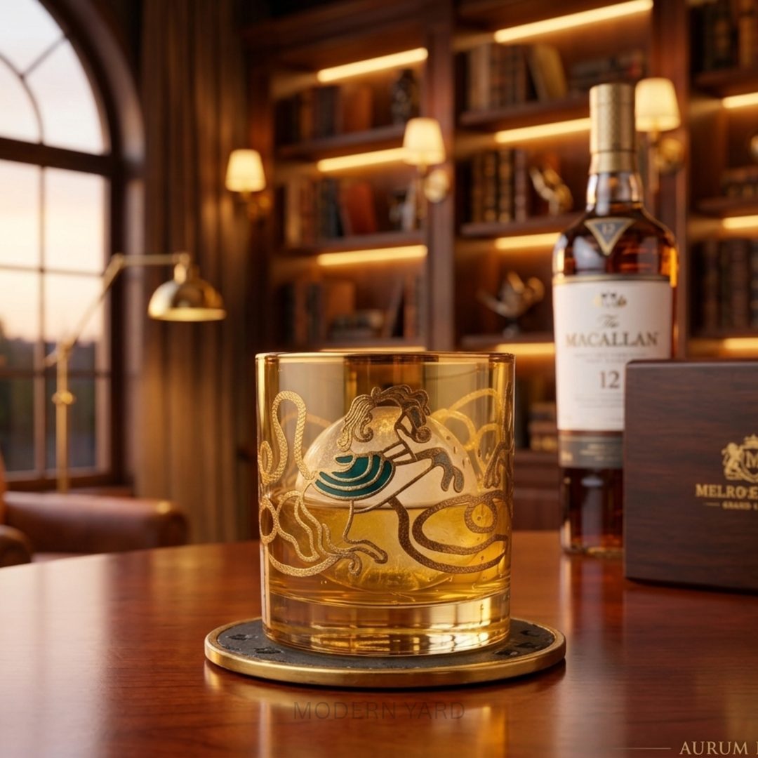Crystal Whiskey Glass Gift Set for Men with 24K Gold-Rimmed Design