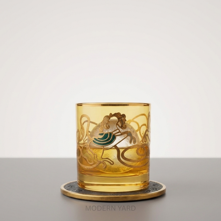 Luxury Whiskey Tumbler Glass Set with Gold-Rimmed Finish and Gift Suitcase
