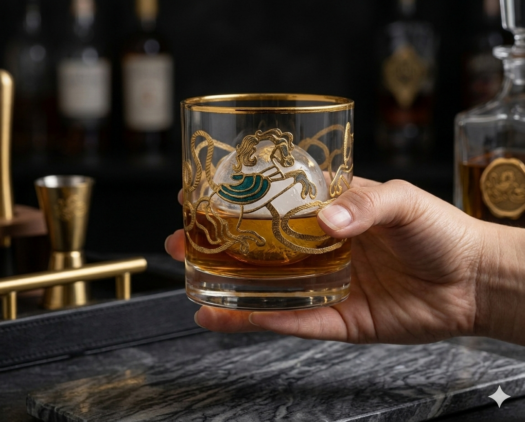 Modern Yard Pegasus 24k gold-rimmed designer whiskey glasses set of 6 with luxury suitcase gift box