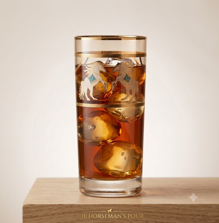 Imperial Horse 24k Gold-Rimmed Crystal Highball Glass | Set of 6 | Suitcase Gift Box