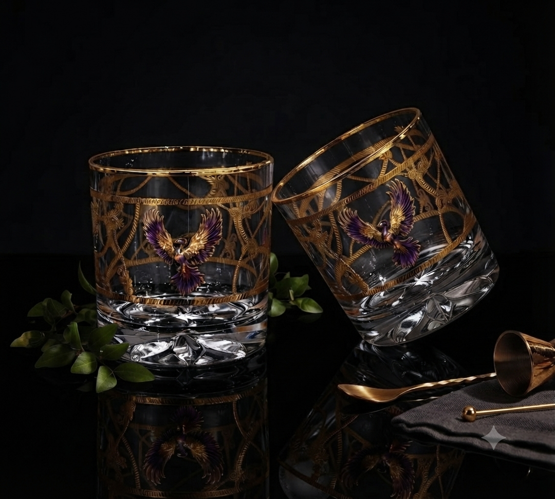 Crystal Eagle Whiskey Glass - Gold Plated - Set of 6 (Leather Gift Box)