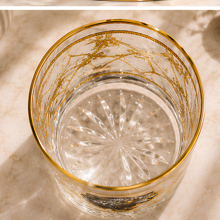 Elegant whiskey glass with thick crystal base and luxurious leopard artwork
